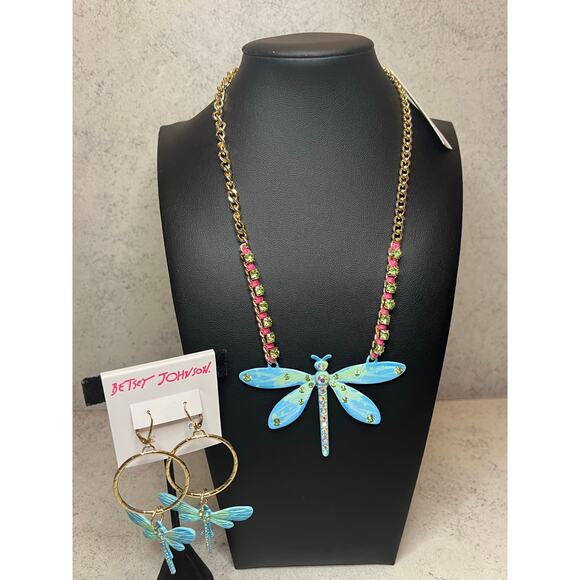 NWT Betsy Johnson Dragonfly set earrings necklace - Picture 2 of 9